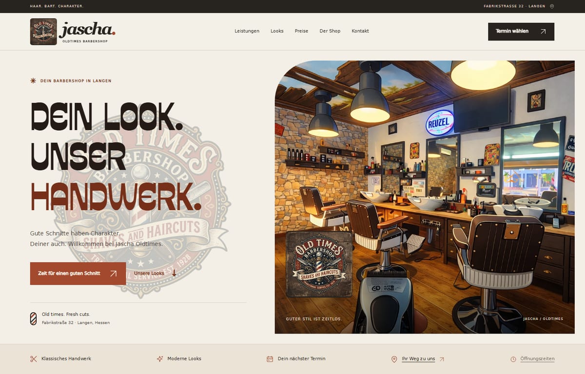 Website des Jascha Oldtimes Barbershop in Langen