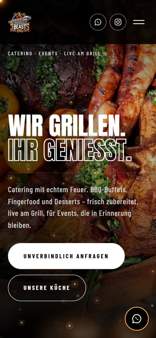 Website von 3 Beasts BBQ am Smartphone